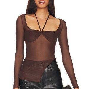 Elegant Brown Sheer Women's Top- Revolve, Superdown Shaina Top